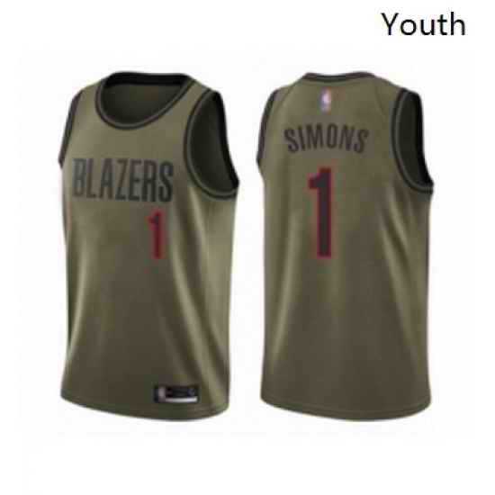 Youth Portland Trail Blazers 1 Anfernee Simons Swingman Green Salute to Service Basketball Jersey